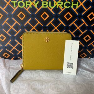 Tory Burch Emerson Medium Wallet Island Palm Gold Green